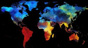 Weltkarte verschieden eingefärbt mit Pinselstrichen